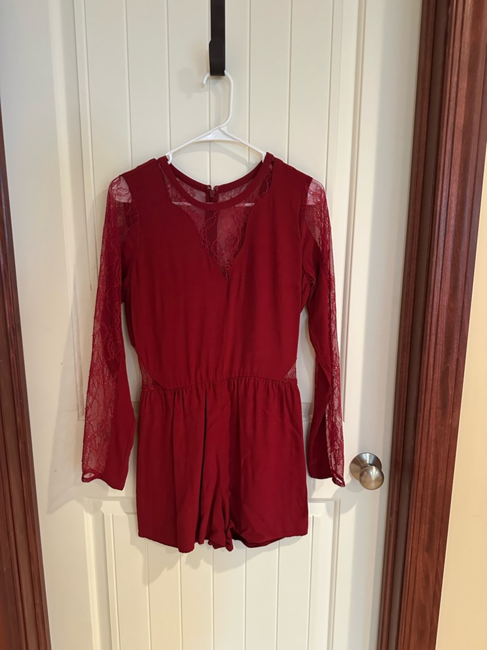 Abercrombie & Fitch Burgundy Lace-Sleeve Romper